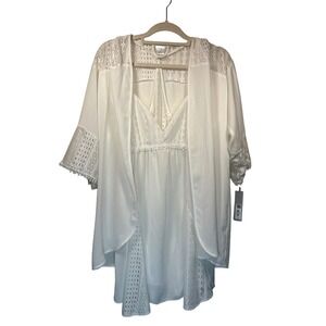 Apt 9 Intimates White Lace‎ Trim Spaghetti Strap Dress and Kimono Set M